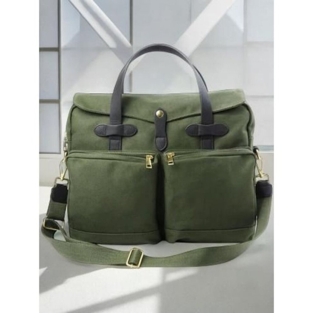 Club Room Men's Green Khaki  Two Way Zip Canvas Convertible Messenger Bag NWT